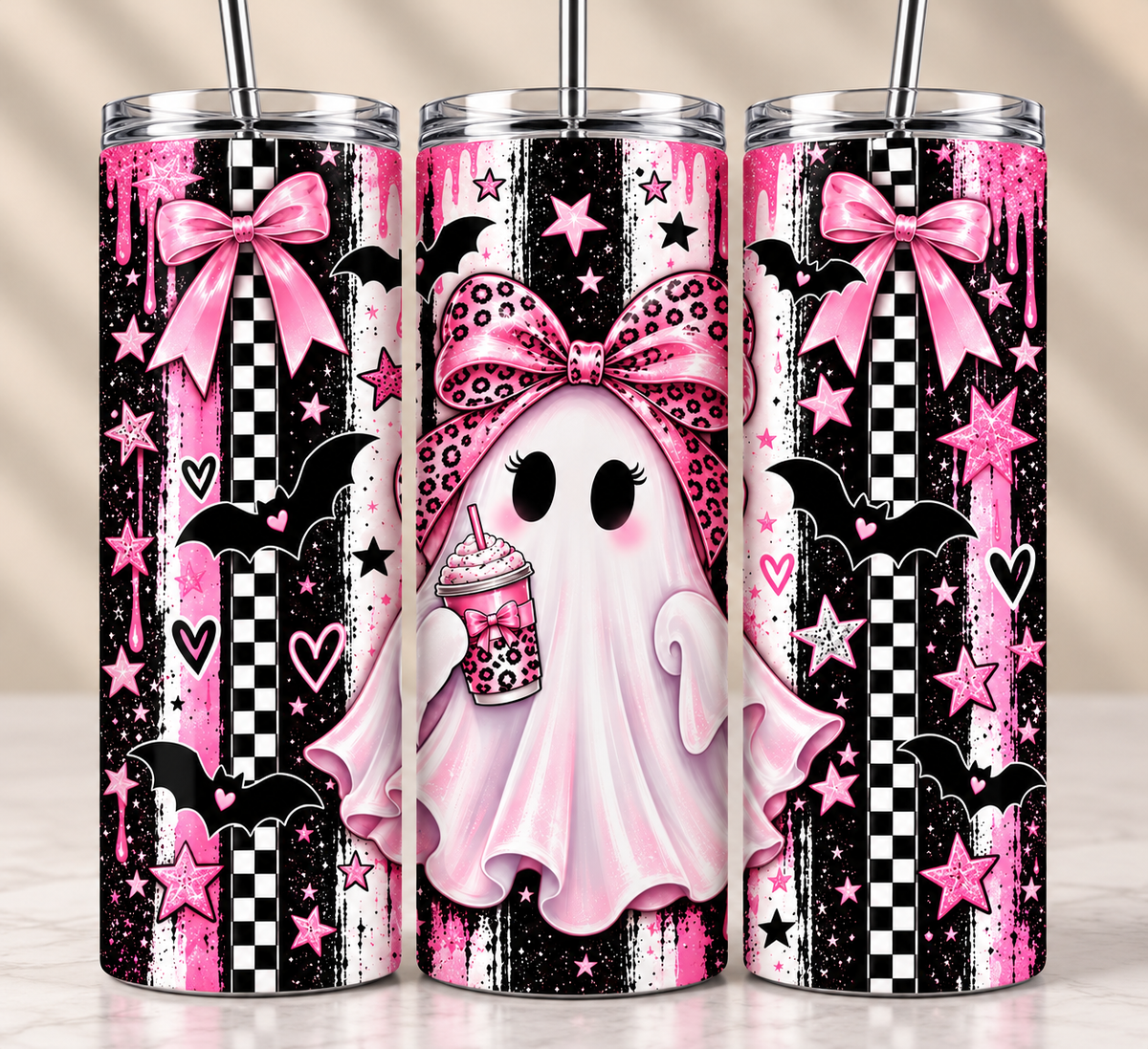 Pink Bow Ghost 20oz Skinny Tumbler